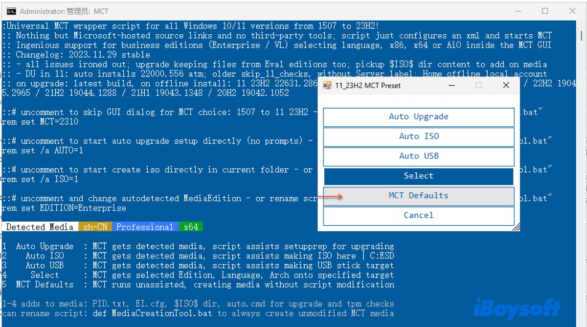 Choose preset options