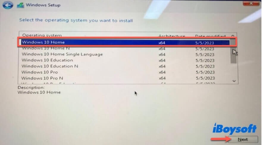 select Windows 10 Home edition during the installation