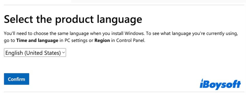 choose Windows ISO languange