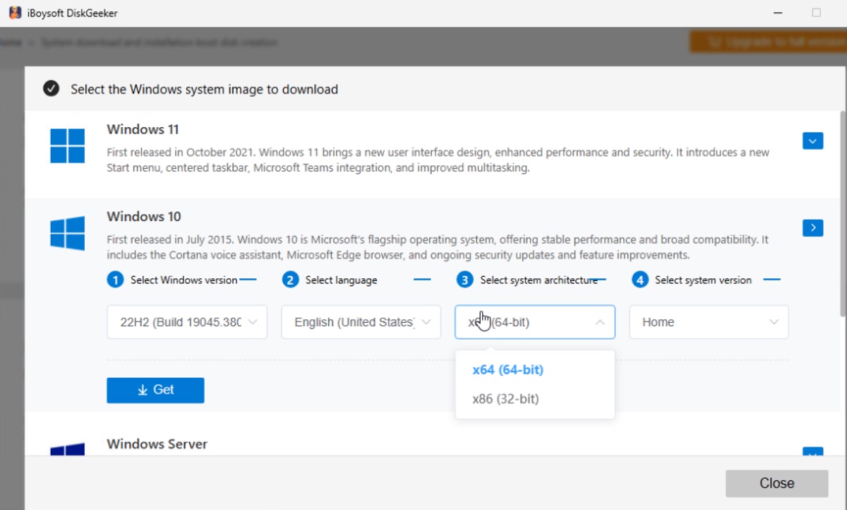 Elige descargar Windows 10 de 64 bits o 32 bits