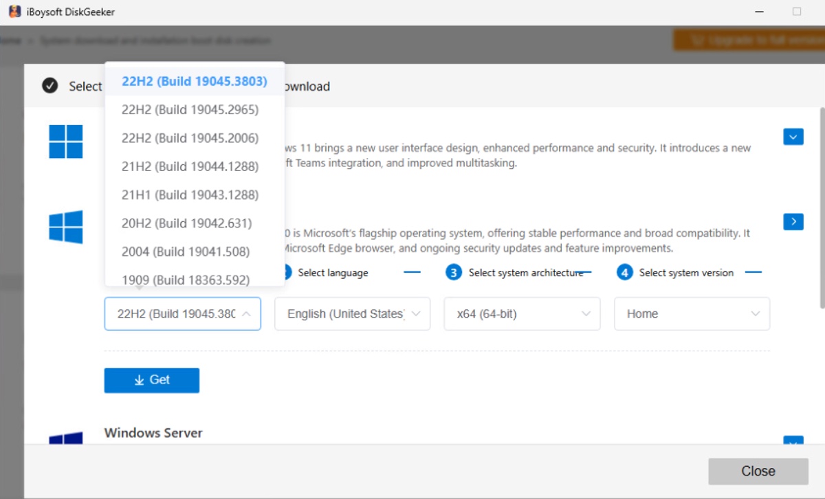 Elige una actualización de Windows 10