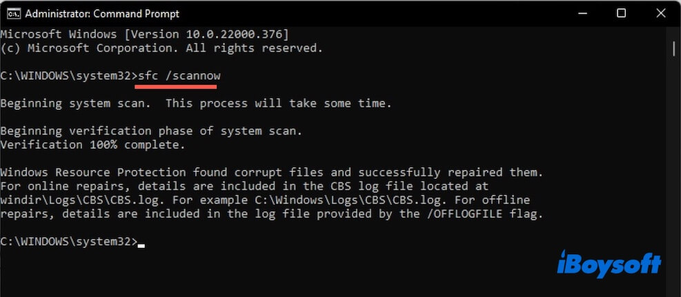 run sfc scannow command in Windows