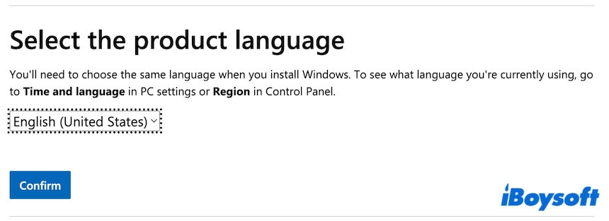 choose Windows 11 ISO language