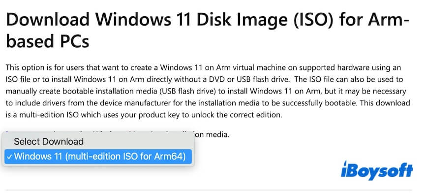 select Windows 11 ISO for ARM PC