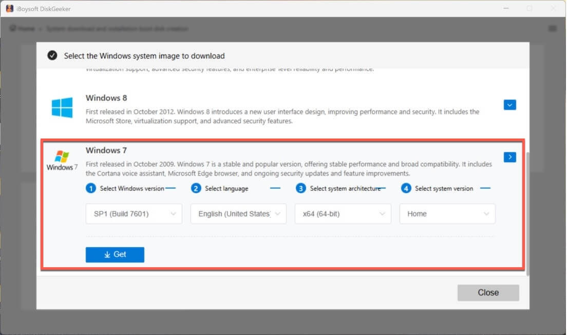 download Windows 7 Home with iBoysoft DiskGeeker for Windows