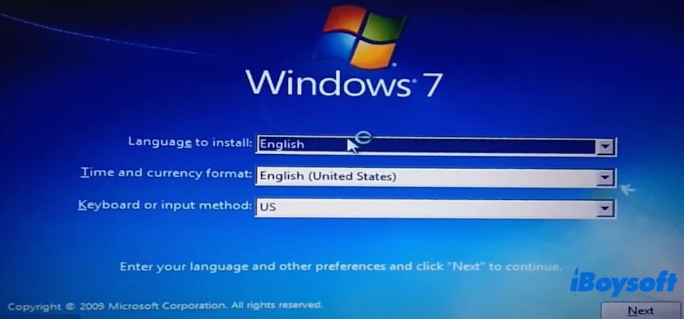 install Windows 7 from a bootable USB