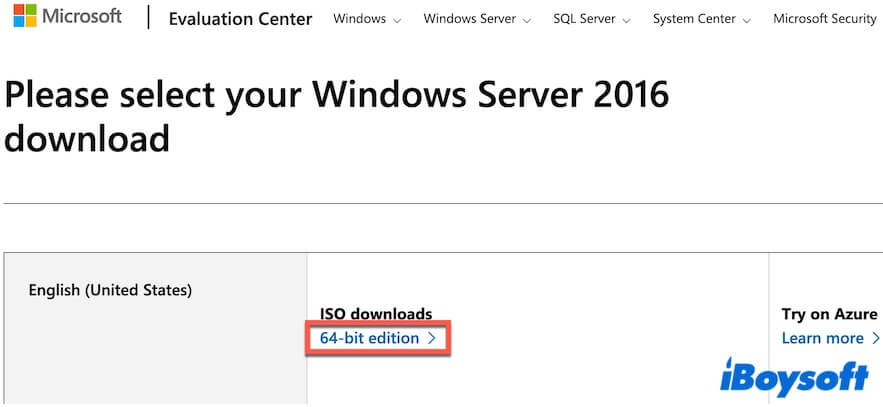 Windows Server 2016 download from Microsoft