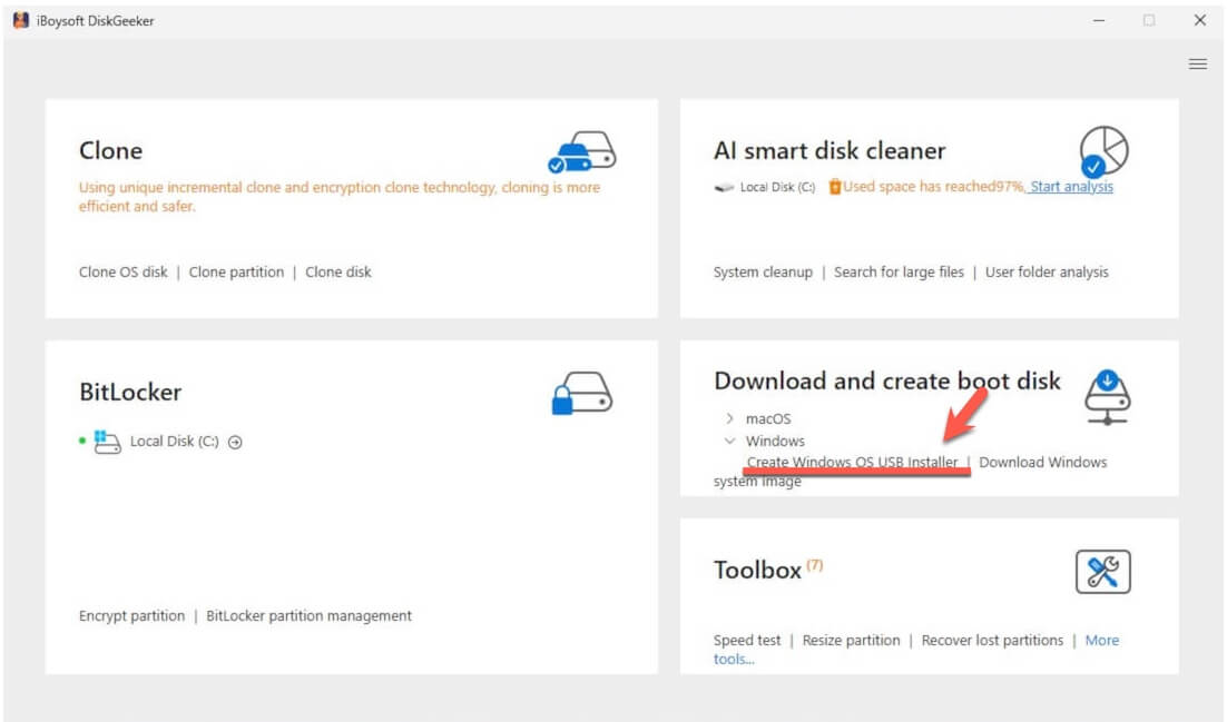 select the create Windows OS USB installer button