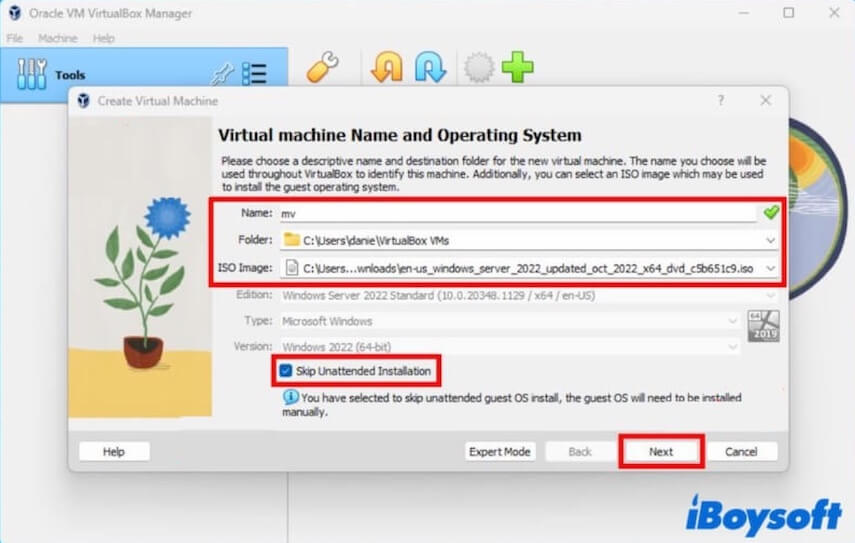 select Skip Unattached Installation in VirtualBox
