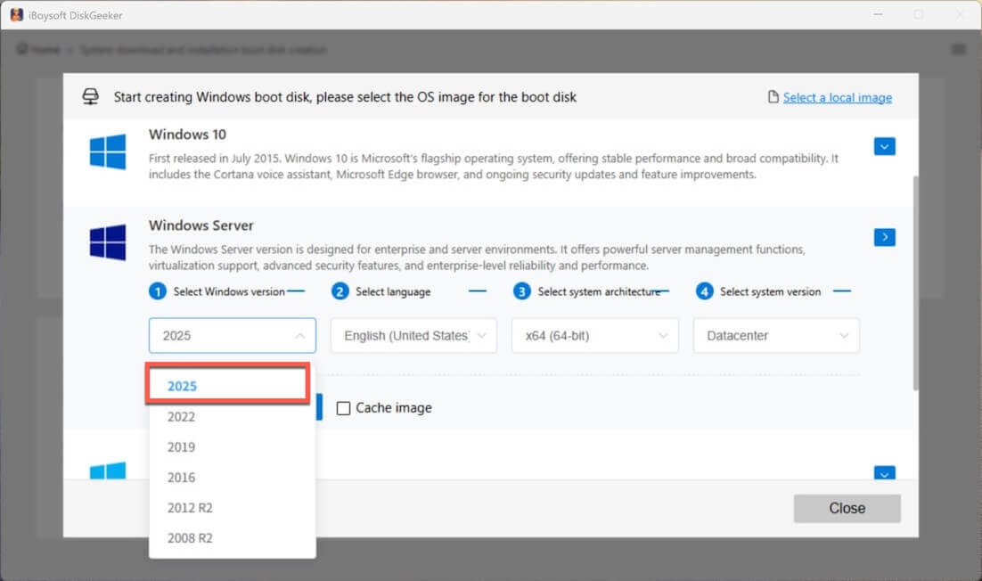 select Windows Server 2025