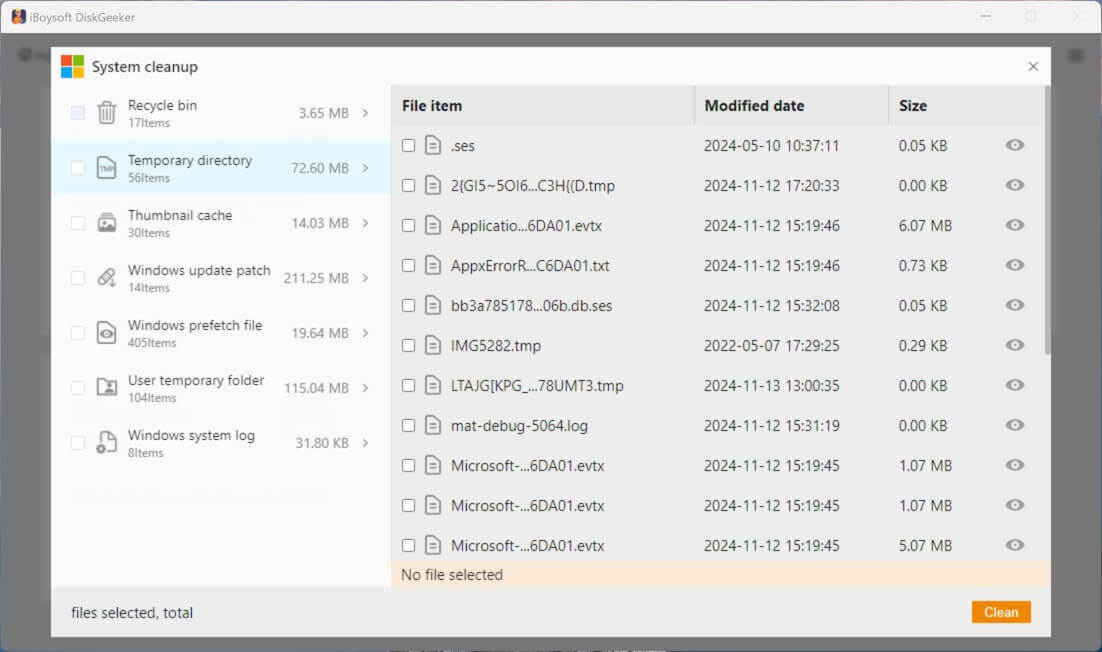 system cleanup scanning results