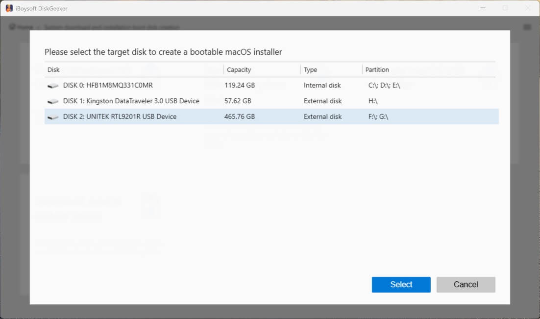 select your USB drive