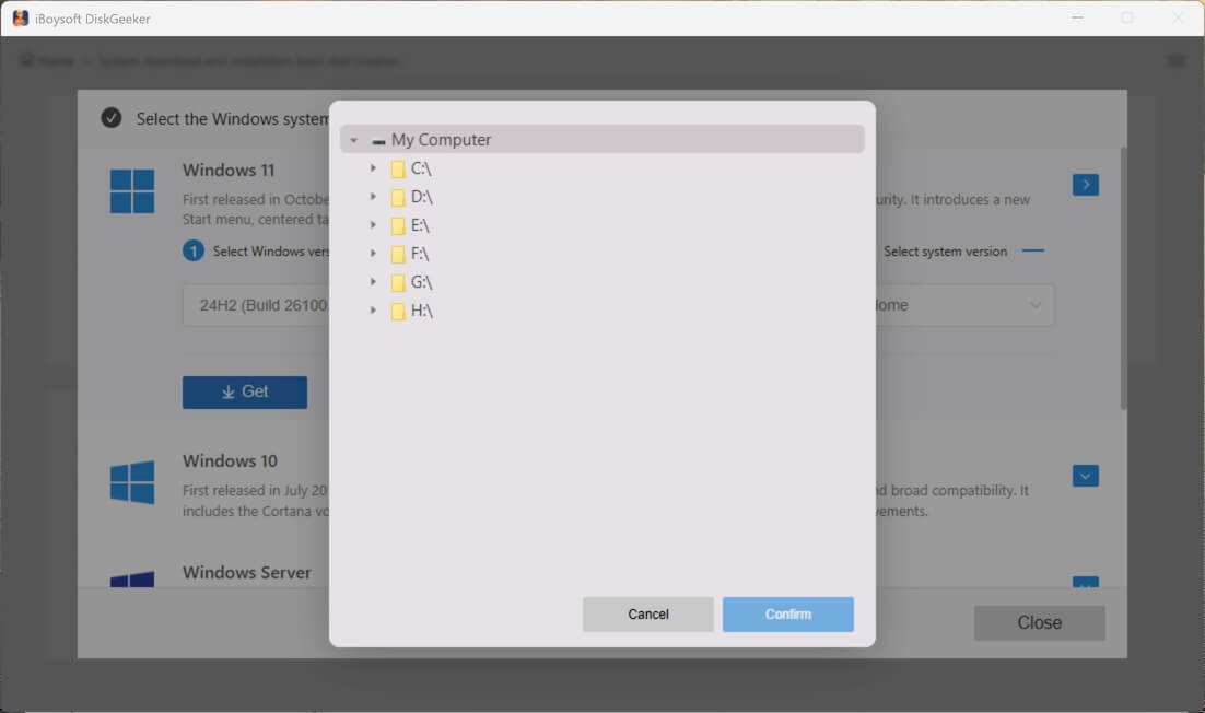 Choose save location for Windows ISO