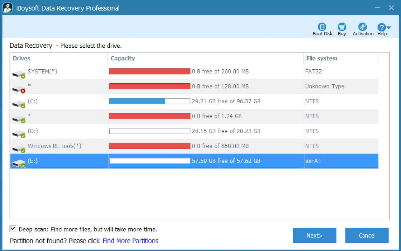 select the internal drive