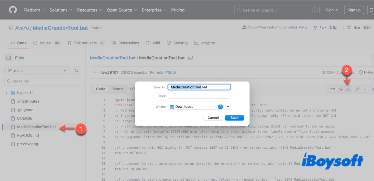 GitHub'dan Media Creation Tool Wrapper indirme işlemi
