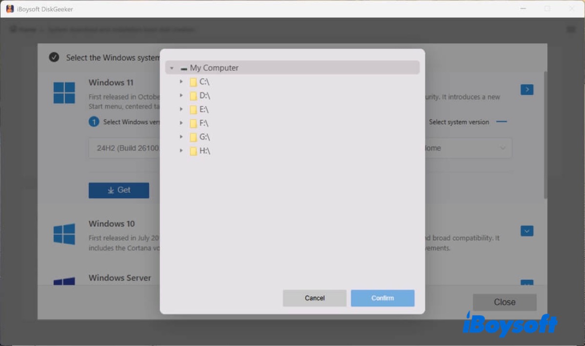 Windows ISO dosyasının nereye kaydedileceğinin seçilmesi