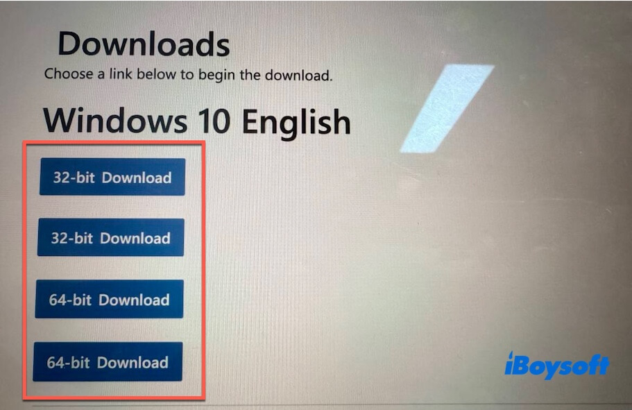 Windows 10 ISO ファイルのダウンロード画面