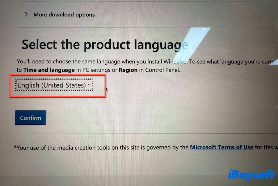 Windows 10 ISO の言語選択画面