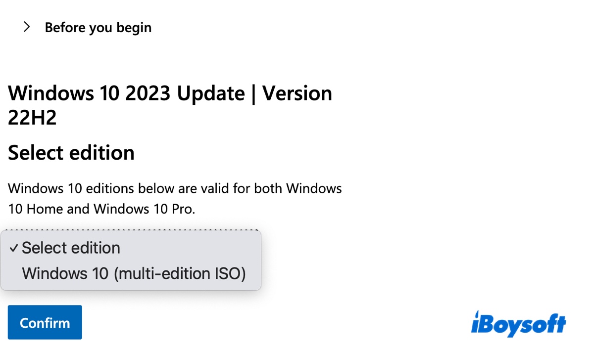 Select Windows 10 multi-edition ISO