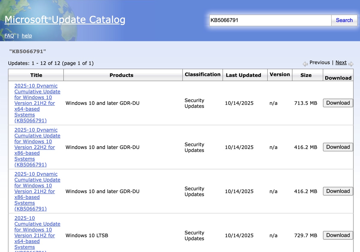 Download KB5066791 from Microsoft Update Catalog