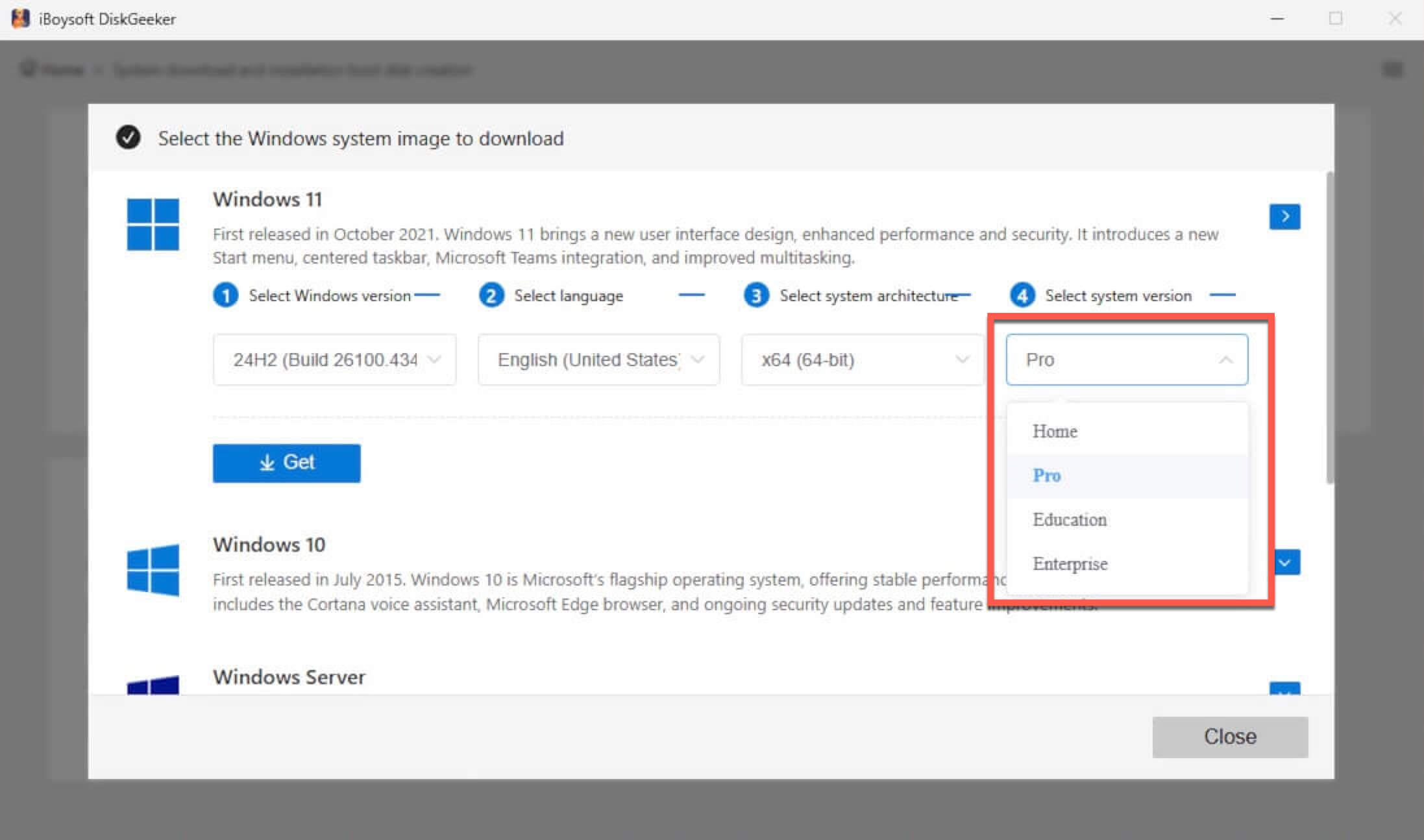 select Windows 11 Pro