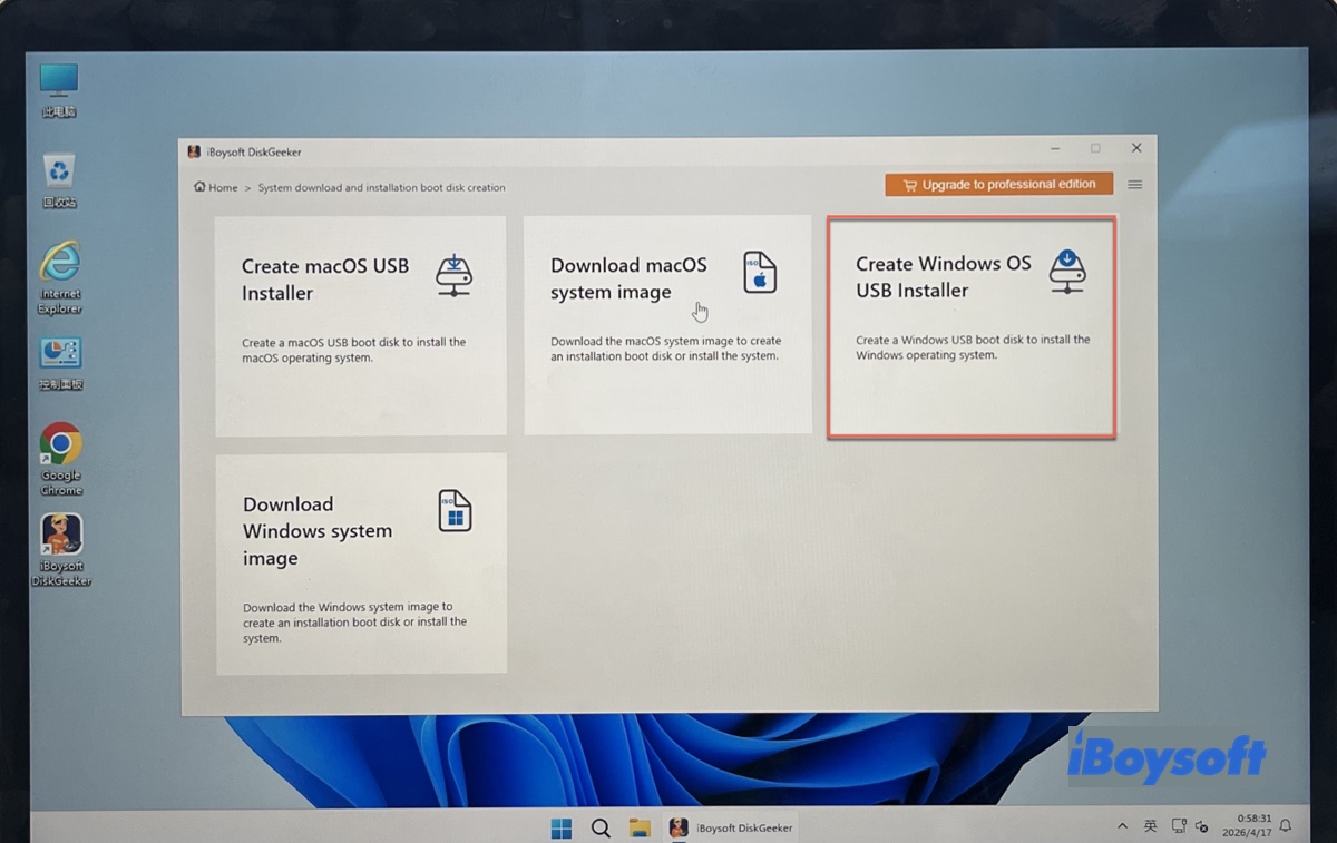 Clicking the button Create Windows OS USB Installer