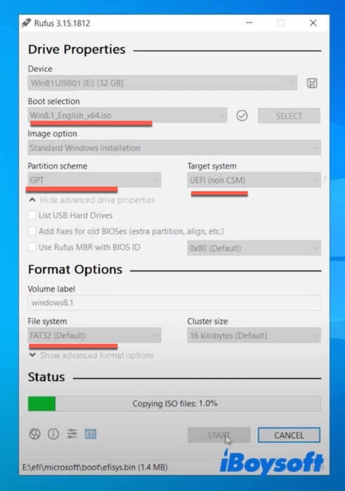 Rufus ile Windows 8.1 önyüklenebilir USB oluşturma